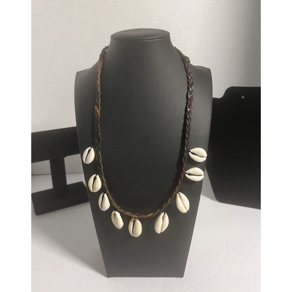 Handmade Cowrie Shell Leather Necklace Ghana African Boho Tribal Jewelry 20” L